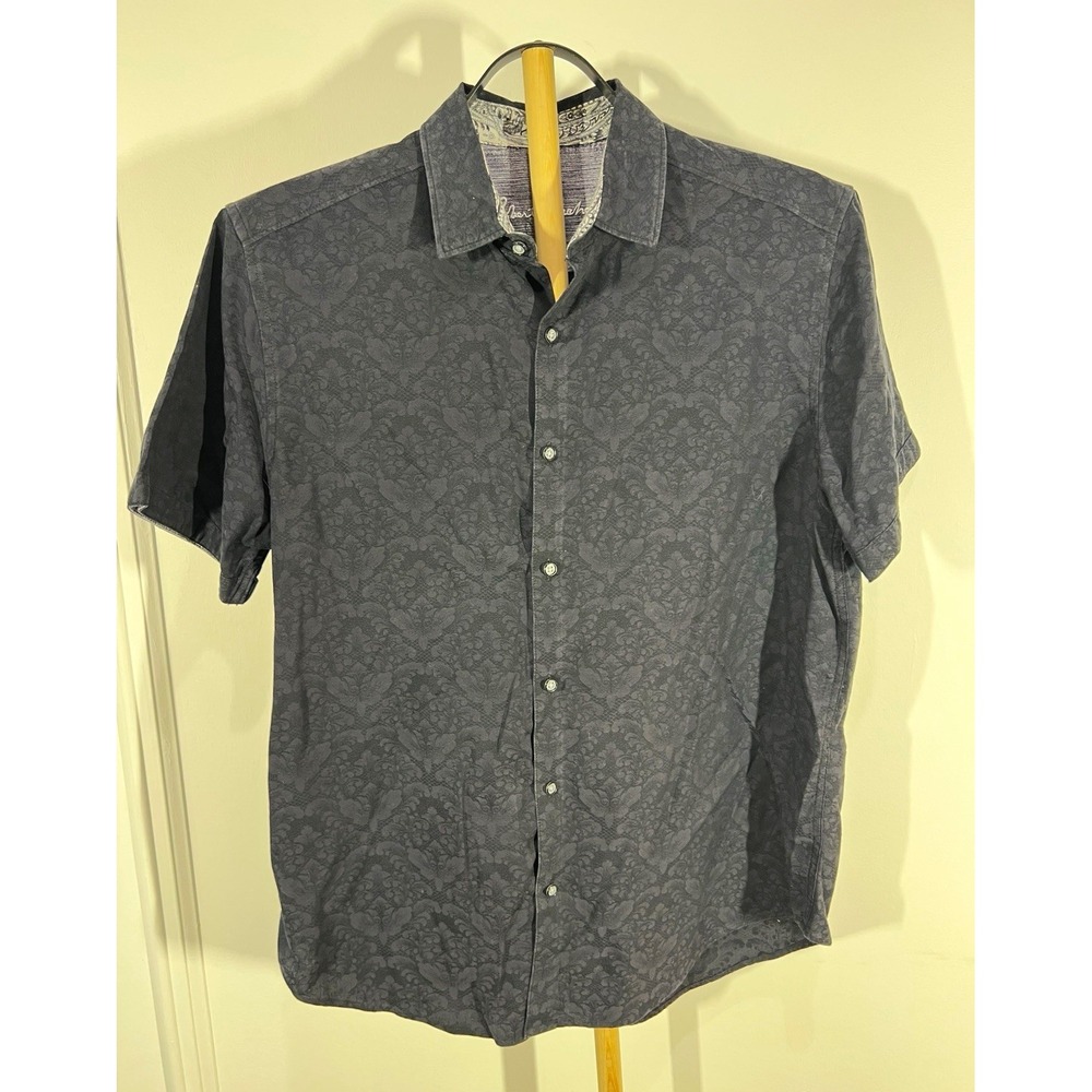 Robert Graham Shirt M Large Gray Black Floral Short Sleeve Button Down Classic